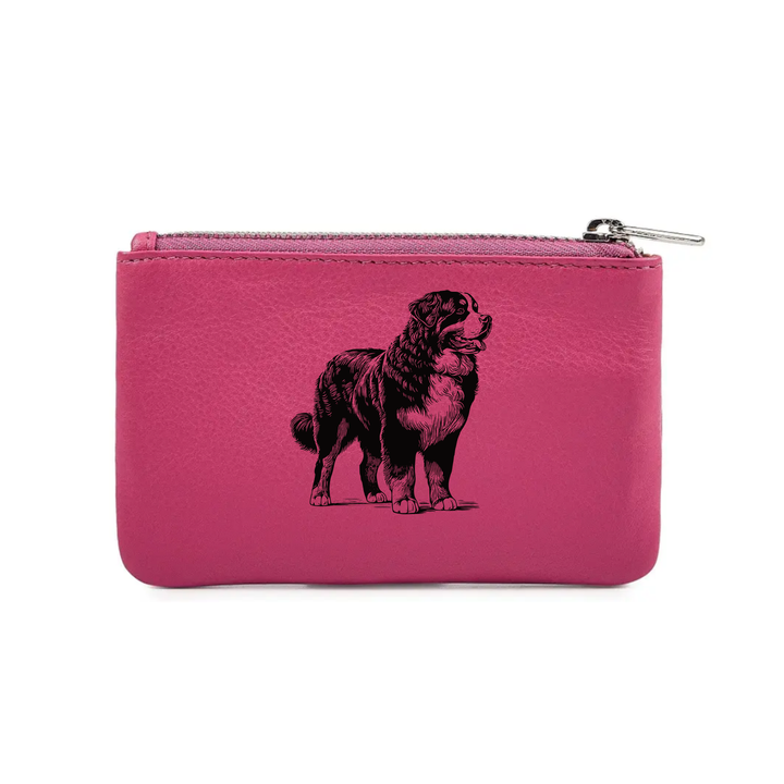 Bernese Mountain Dog Standing Engraved Genuine Leather Coin Purse (Multiple Colour Options)