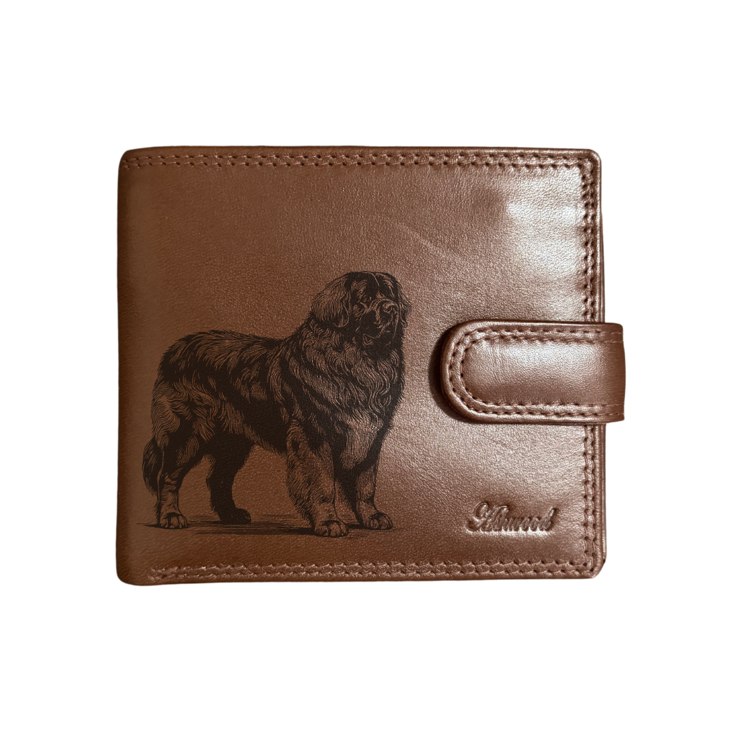 Personalised Leonberger Standing Engraved Dark Tan Genuine Leather Wallet
