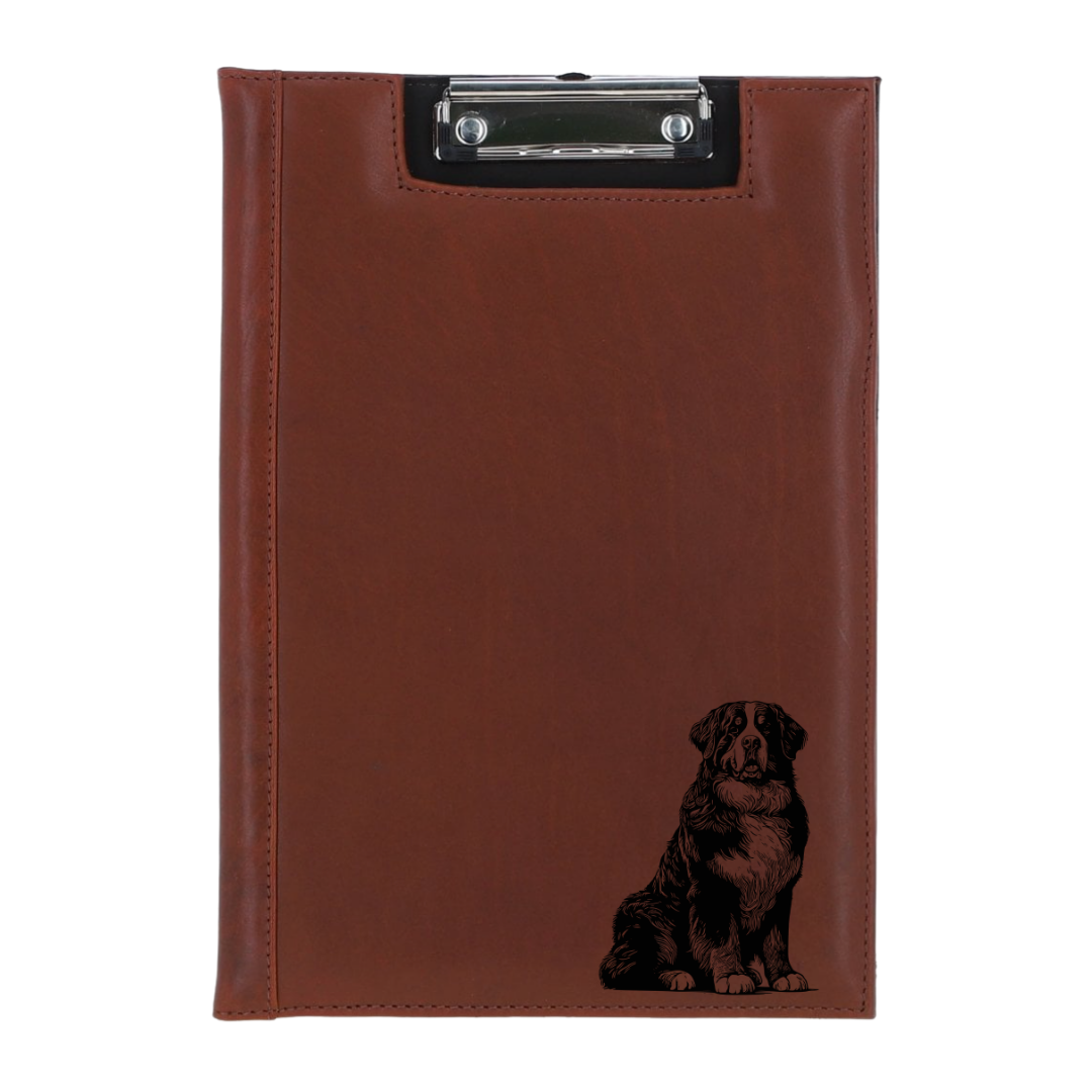 Bernese Mountain Dog Sitting Engraved Leather Clipboard
