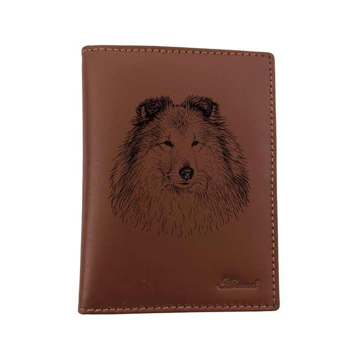 Shetland Sheepdog Face Engraved Leather Passport Cover