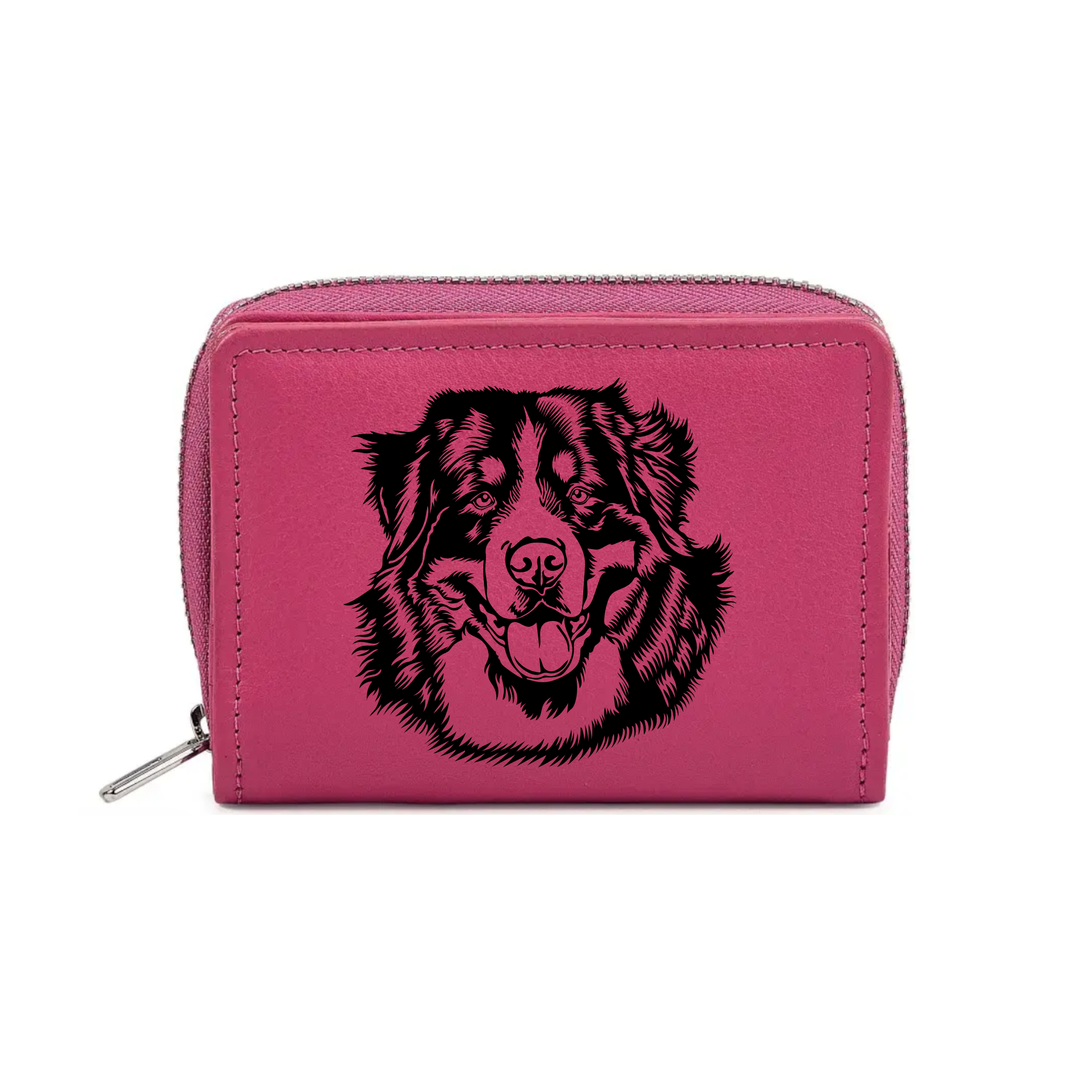 Bernese Mountain Dog Face Engraved Small Leather Purse (Green/Pink/Blue/Red)