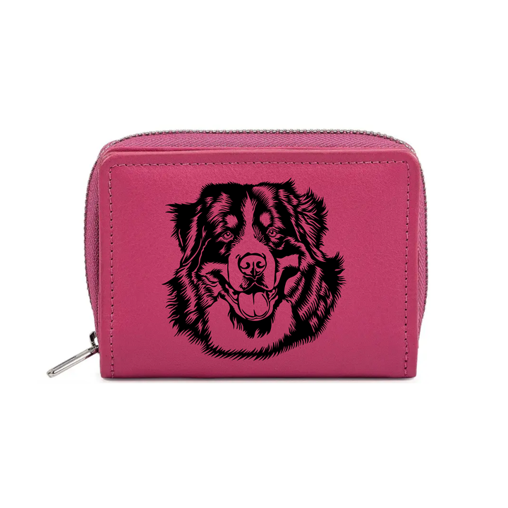 Bernese Mountain Dog Face Engraved Small Leather Purse (Green/Pink/Blue/Red)