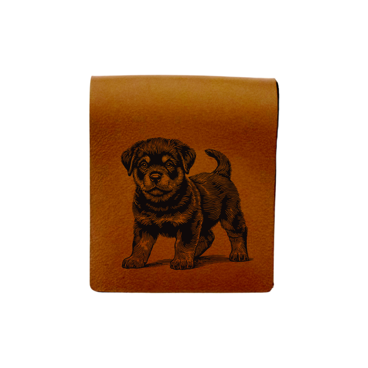 Rottweiler Puppy Engraved Genuine Leather Magnetic Bookmark