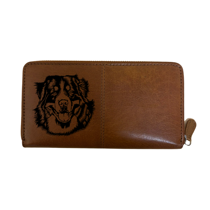 Bernese Mountain Dog Face Engraved Large Leather Purse