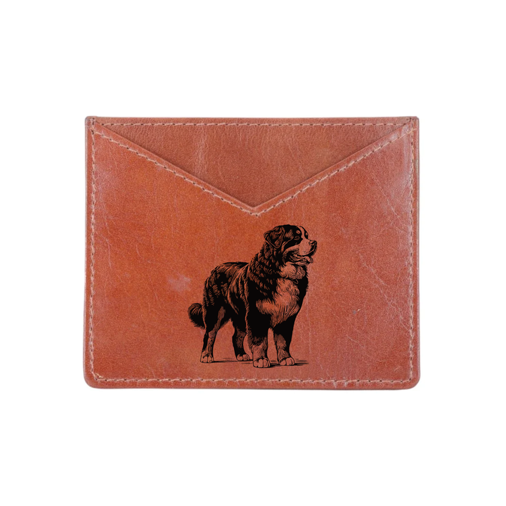 Bernese Mountain Dog Standing Engraved Genuine Leather Cardholder