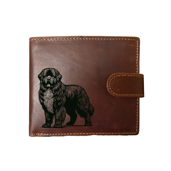 Personalised Newfoundland Standing Engraved Dark Tan Genuine Leather Wallet