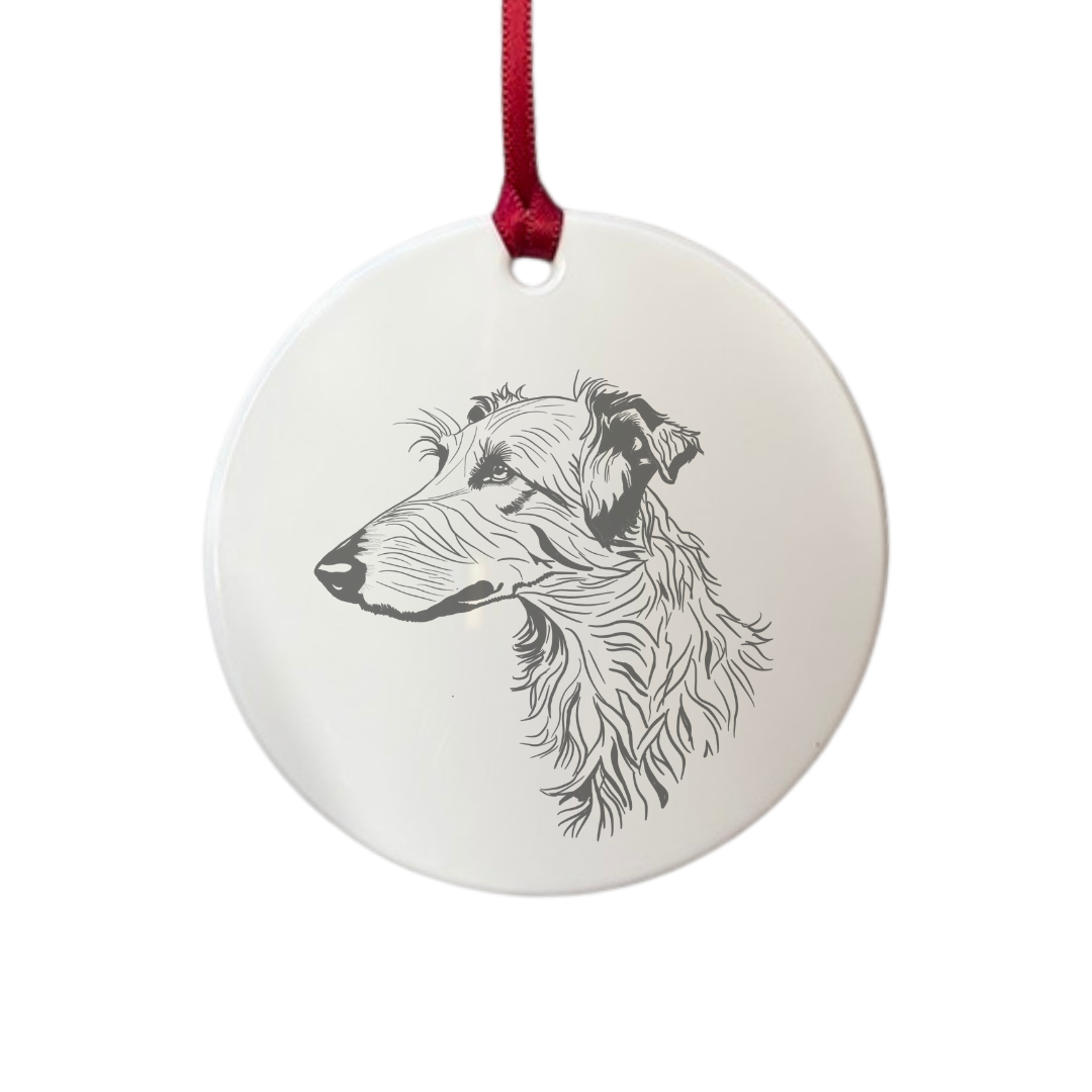 Personalised Deerhound Face Engraved White Acrylic Decoration