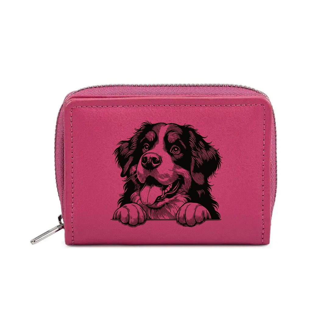 Bernese Mountain Dog Paws Engraved Small Leather Purse (Green/Pink/Blue/Red)