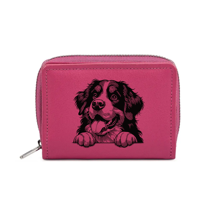 Bernese Mountain Dog Paws Engraved Small Leather Purse (Green/Pink/Blue/Red)