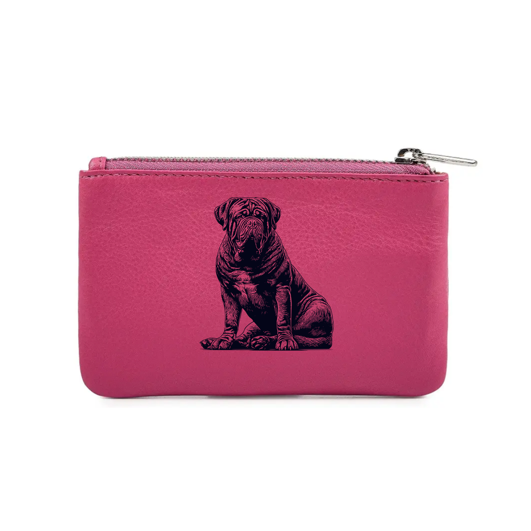 Dogue De Bordeaux Sitting Engraved Genuine Leather Coin Purse (Multiple Colour Options)