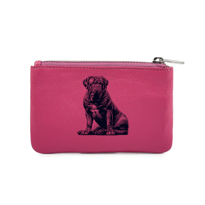 Dogue De Bordeaux Sitting Engraved Genuine Leather Coin Purse (Multiple Colour Options)