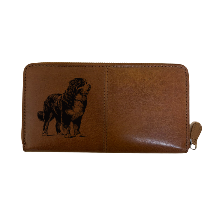 Bernese Mountain Dog Standing Engraved Large Leather Purse