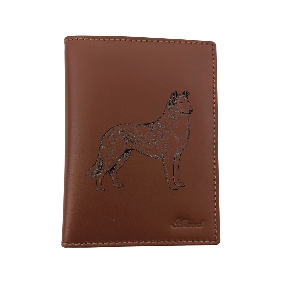 Smooth Collie Standing Engraved Leather Passport Cover