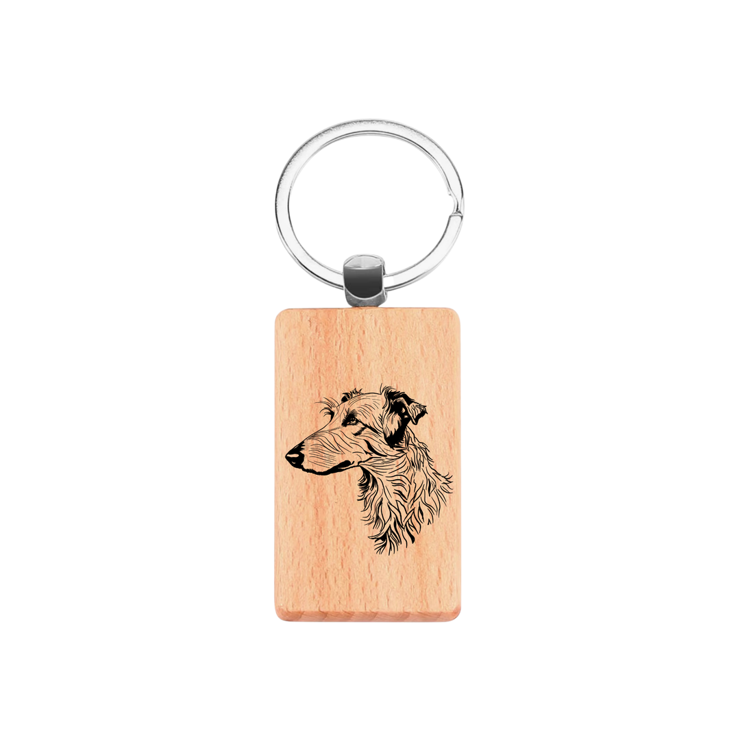Deerhound Engraved Rectangle Wooden Keyring