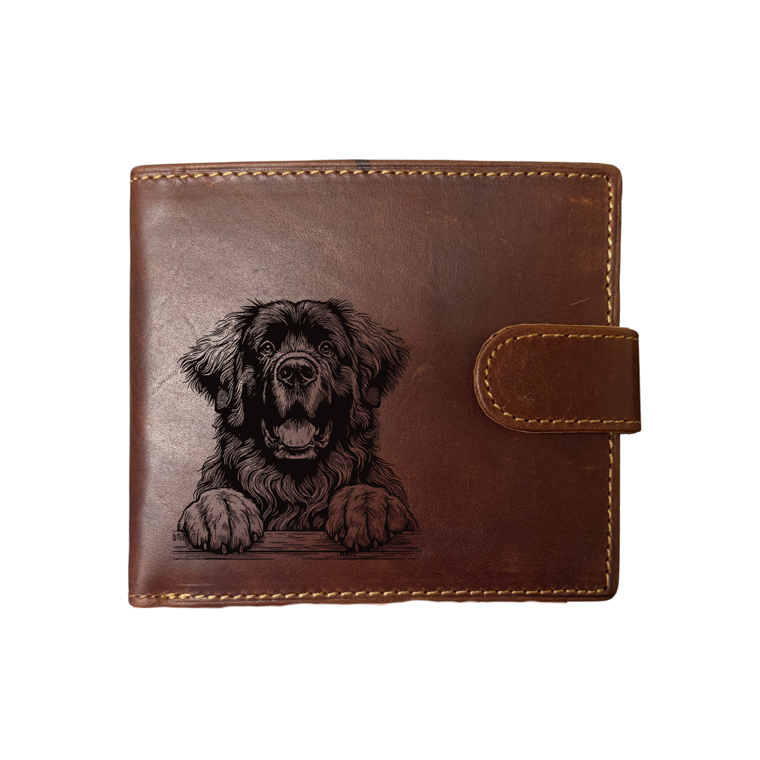 Personalised Leonberger Paws Engraved Dark Tan Genuine Leather Wallet