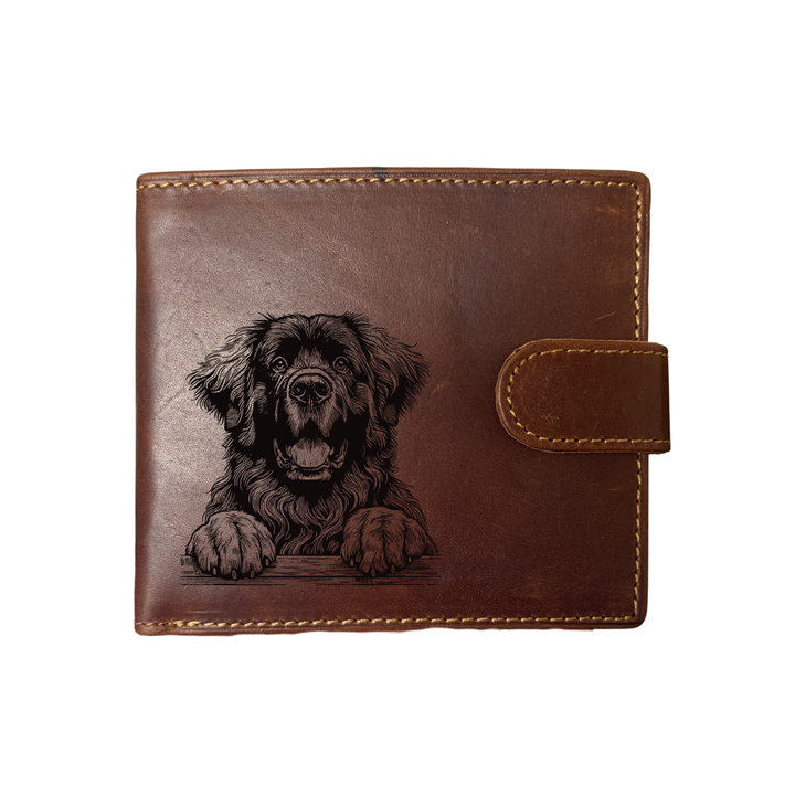 Personalised Leonberger Paws Engraved Dark Tan Genuine Leather Wallet