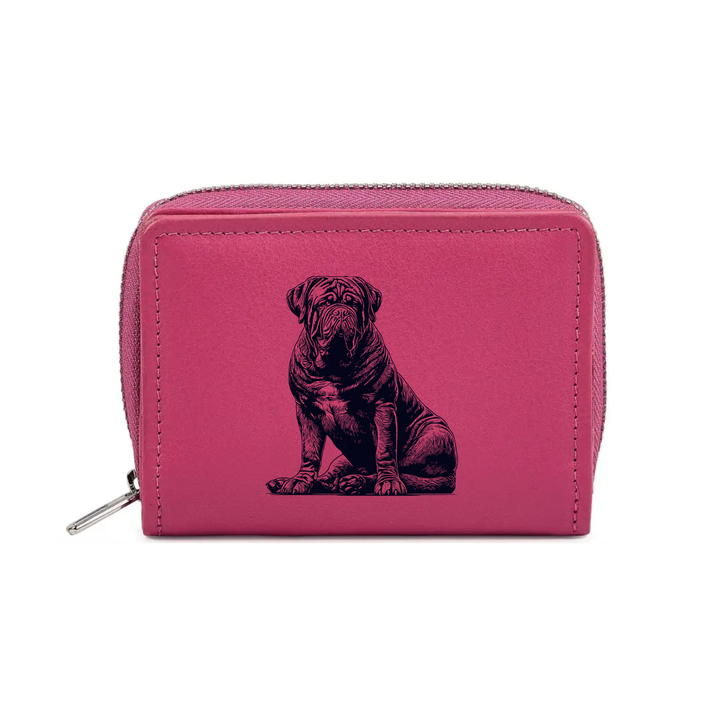 Dogue De Bordeaux Sitting Engraved Small Leather Purse (Green/Pink/Blue/Red)
