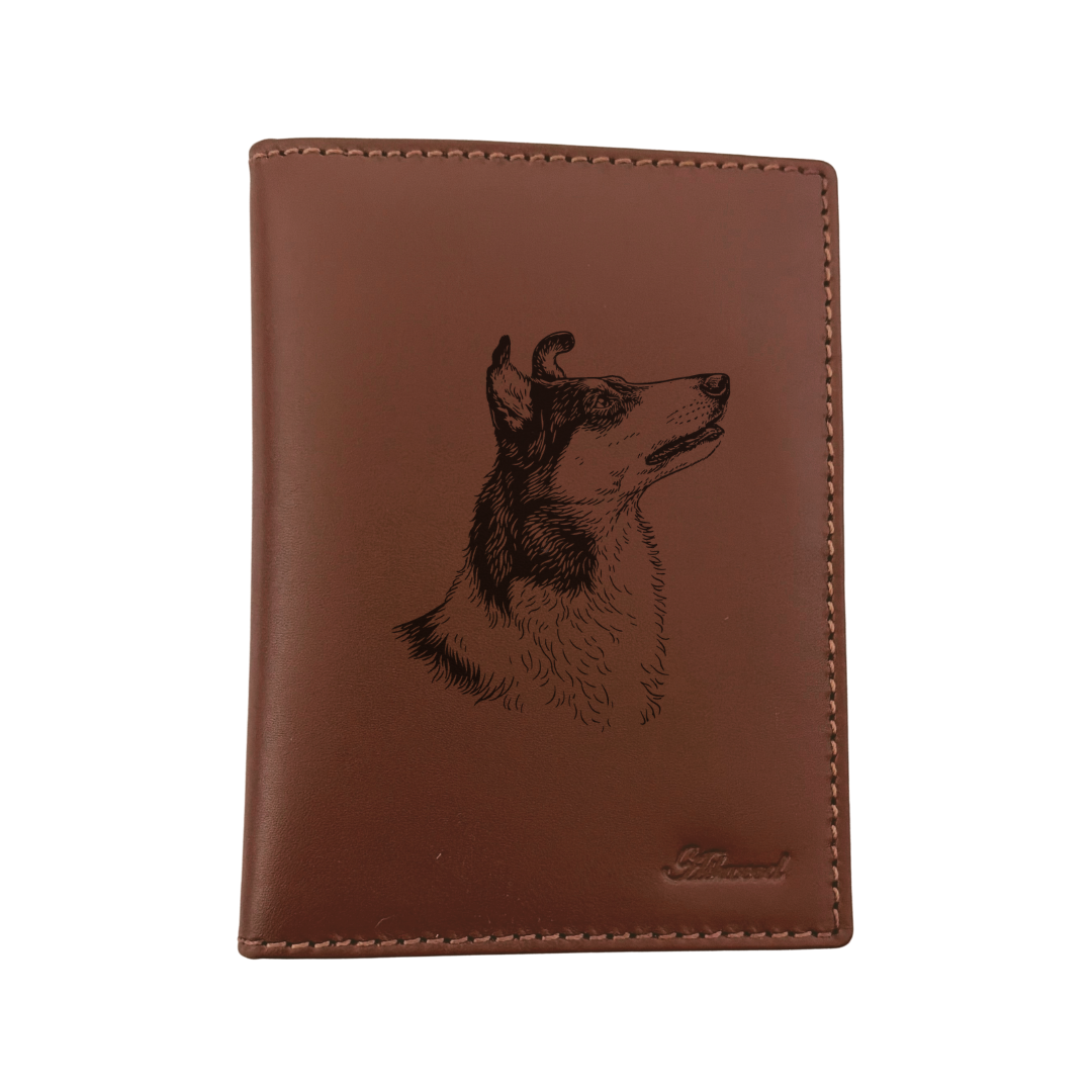 Smooth Collie Face Engraved Leather Passport Cover