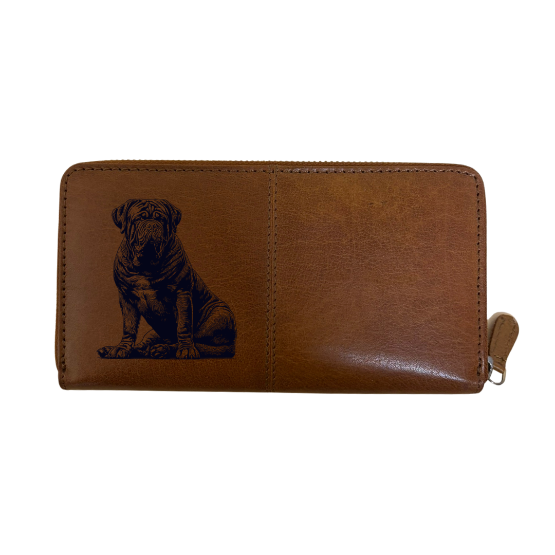 Dogue De Bordeaux Sitting Engraved Large Leather Purse