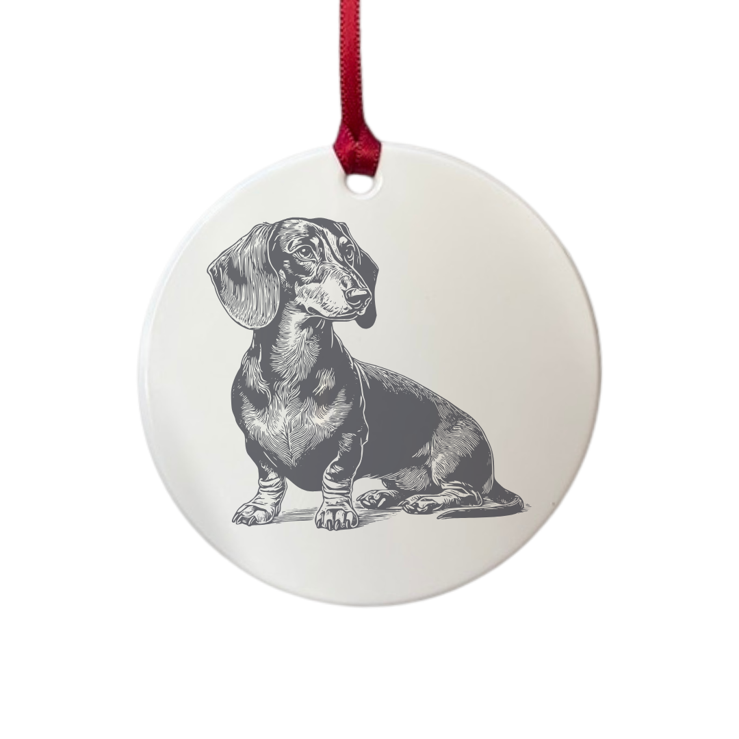 Personalised Dachshund Sitting Engraved White Acrylic Decoration