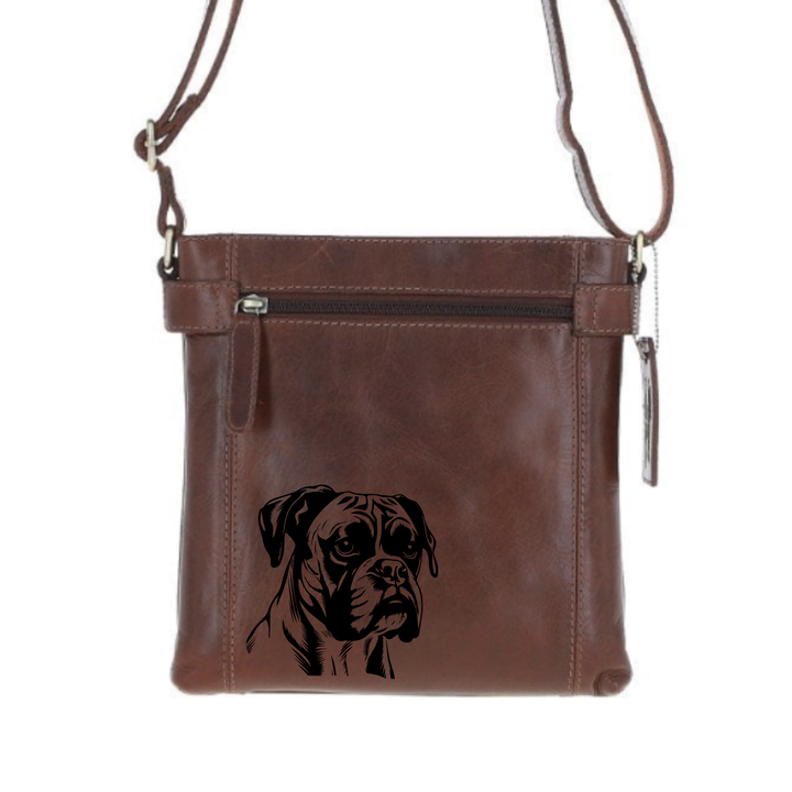 Boxer Engraved Leather Two Section Zip Top Crossbody Bag