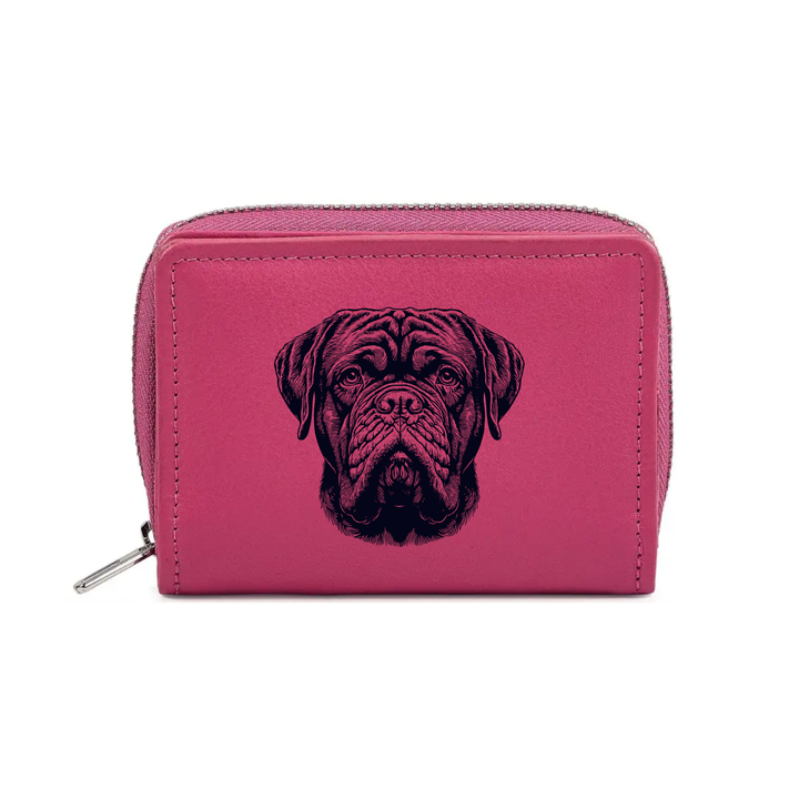 Dogue De Bordeaux Face Engraved Small Leather Purse (Green/Pink/Blue/Red)