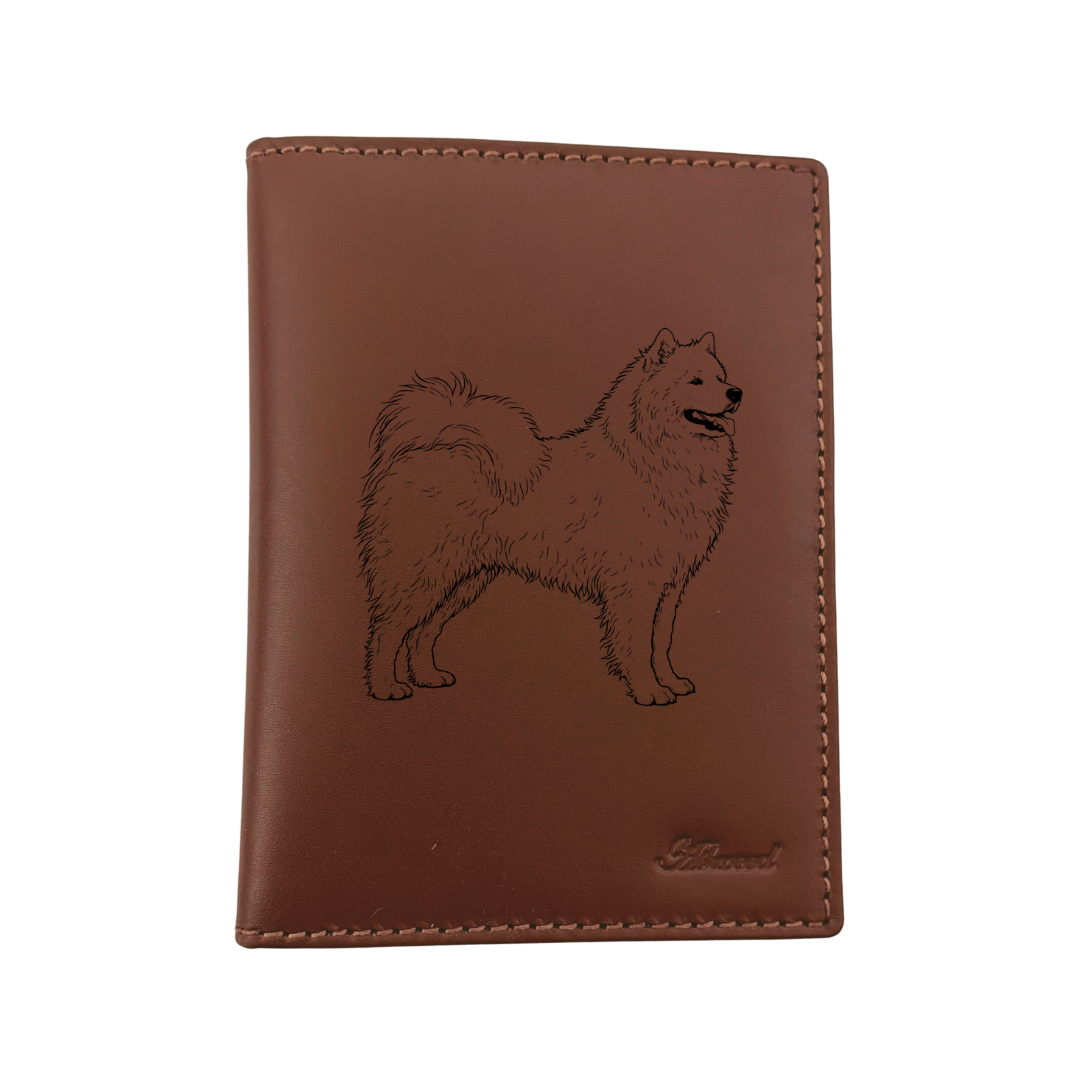 Samoyed Standing Engraved Leather Passport Cover