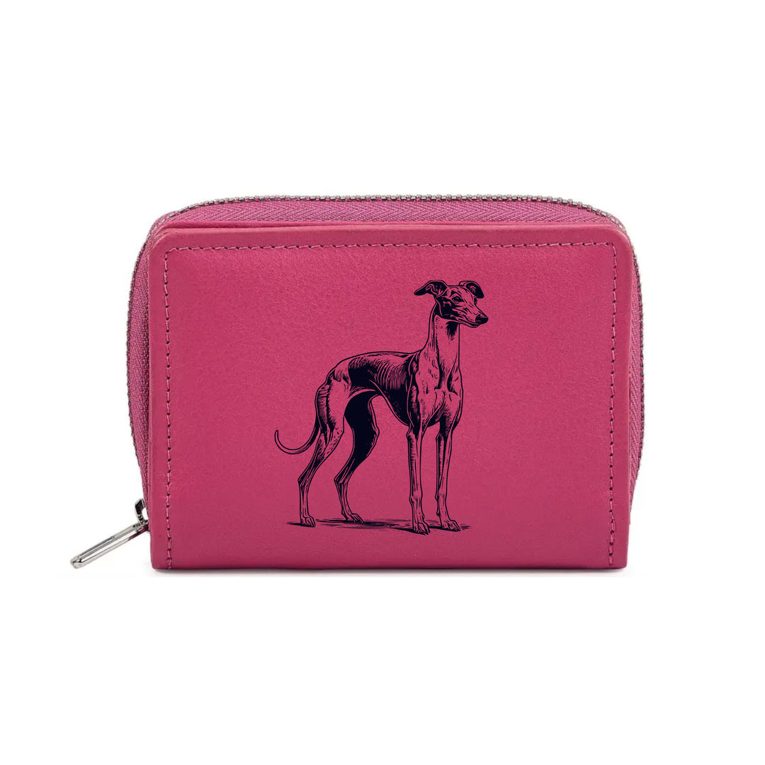 Italian Greyhound Standing Engraved Small Leather Purse (Green/Pink/Blue/Red)