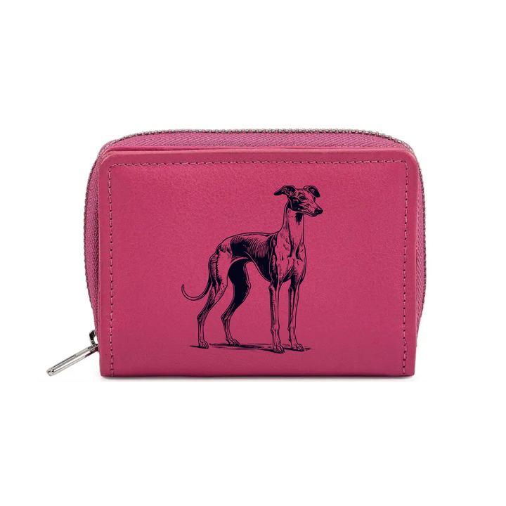 Italian Greyhound Standing Engraved Small Leather Purse (Green/Pink/Blue/Red)