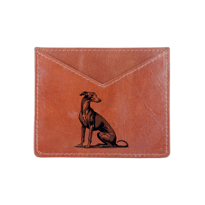 Italian Greyhound Sitting Engraved Genuine Leather Cardholder