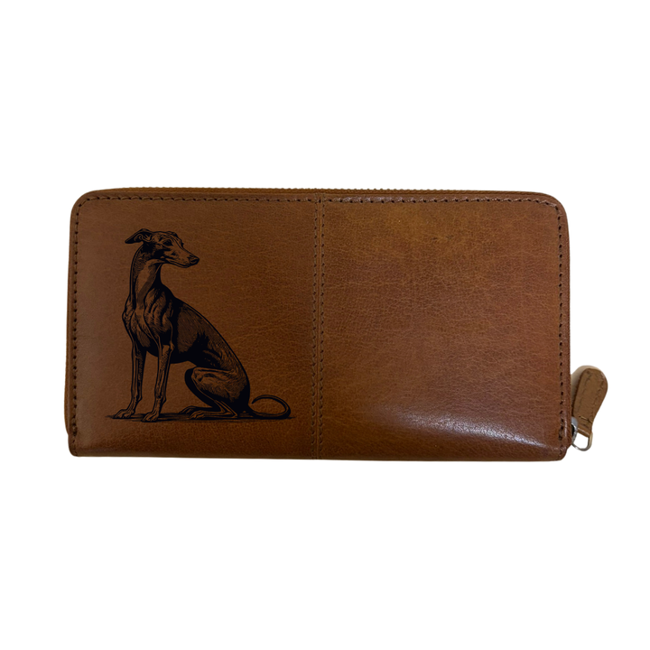 Italian Greyhound Sitting Engraved Large Leather Purse