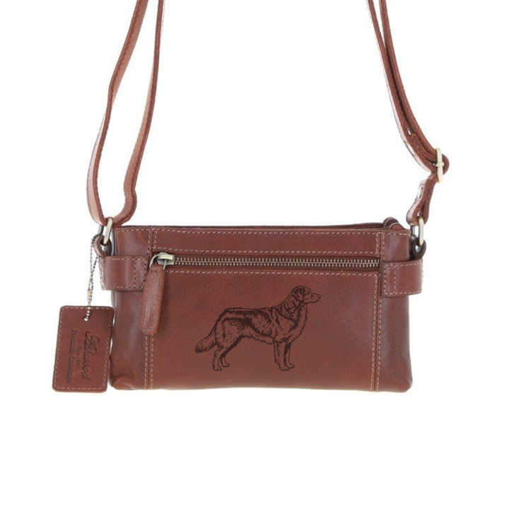 Personalised Nova Toller Duck Tolling Retriever Standing Engraved Small Leather Two Section Zip Top Crossbody Bag