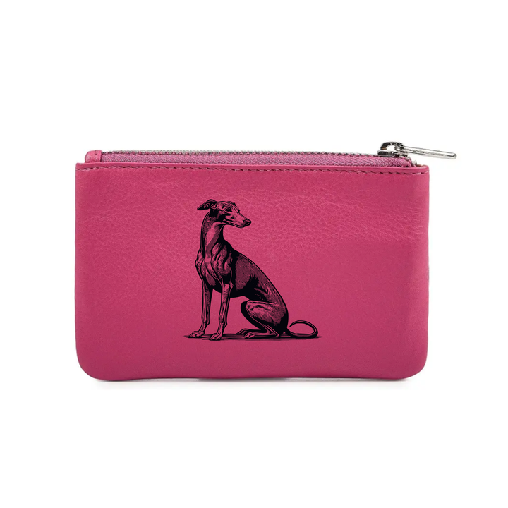 Italian Greyhound Sitting Engraved Genuine Leather Coin Purse (Multiple Colour Options)