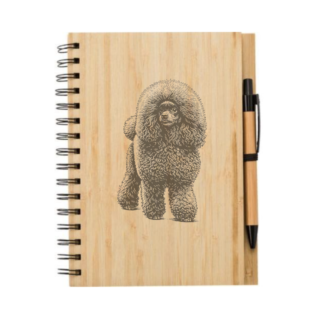 Dark Poodle Standing Illustration Engraved Notebook