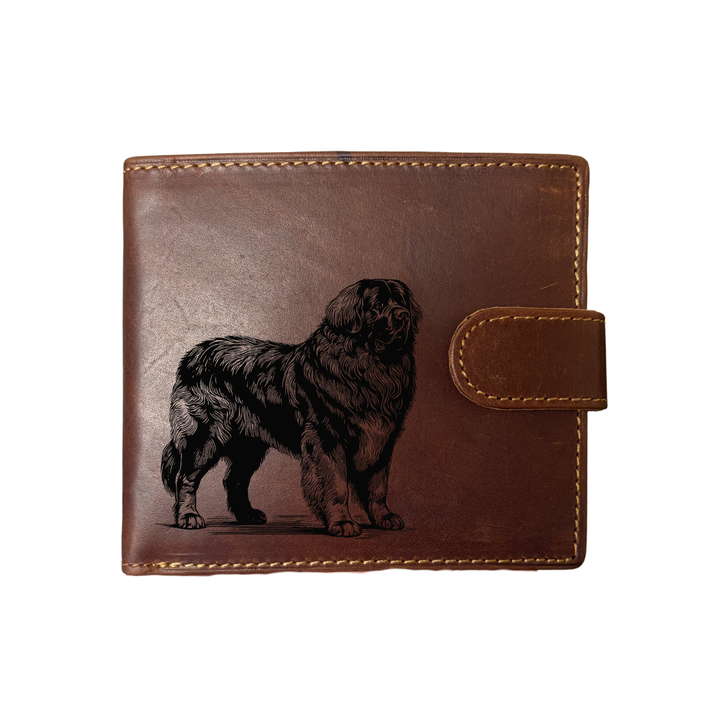 Personalised Leonberger Standing Engraved Dark Tan Genuine Leather Wallet