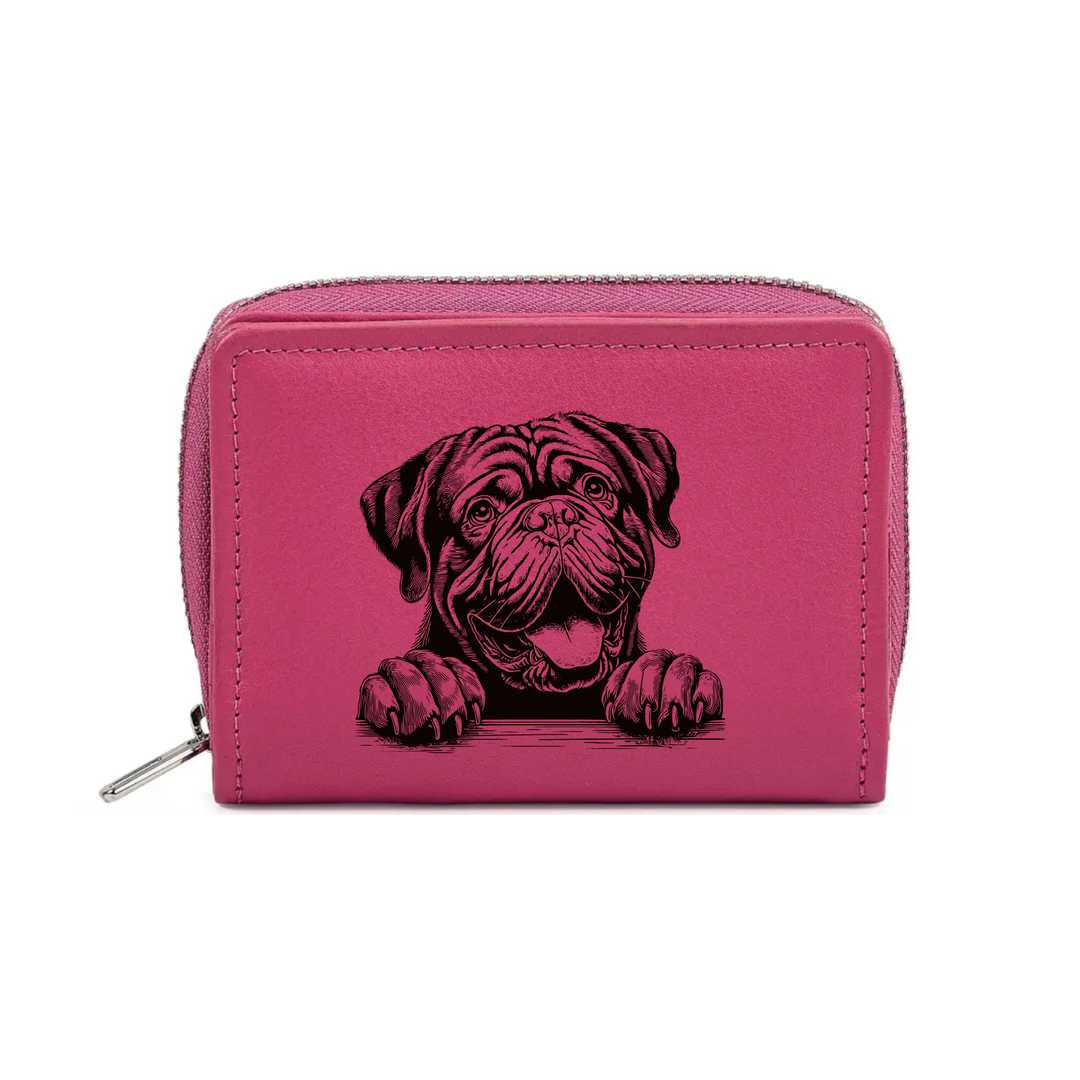 Dogue De Bordeaux Paws Engraved Small Leather Purse (Green/Pink/Blue/Red)