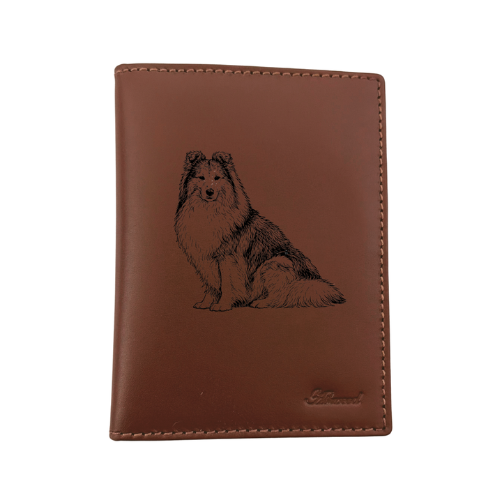 Shetland Sheepdog Sitting Engraved Leather Passport Cover