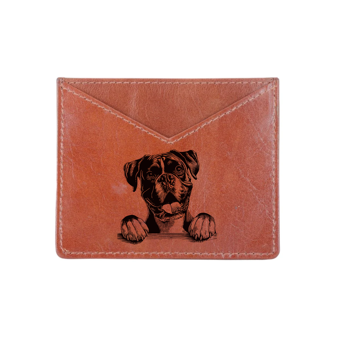 Boxer Paws Engraved Genuine Leather Cardholder