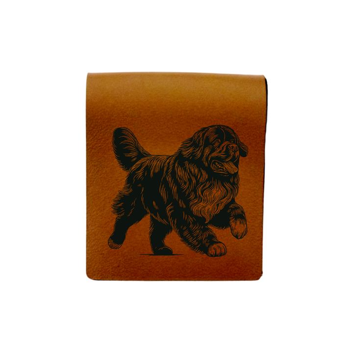 Newfoundland Running Engraved Genuine Leather Magnetic Bookmark