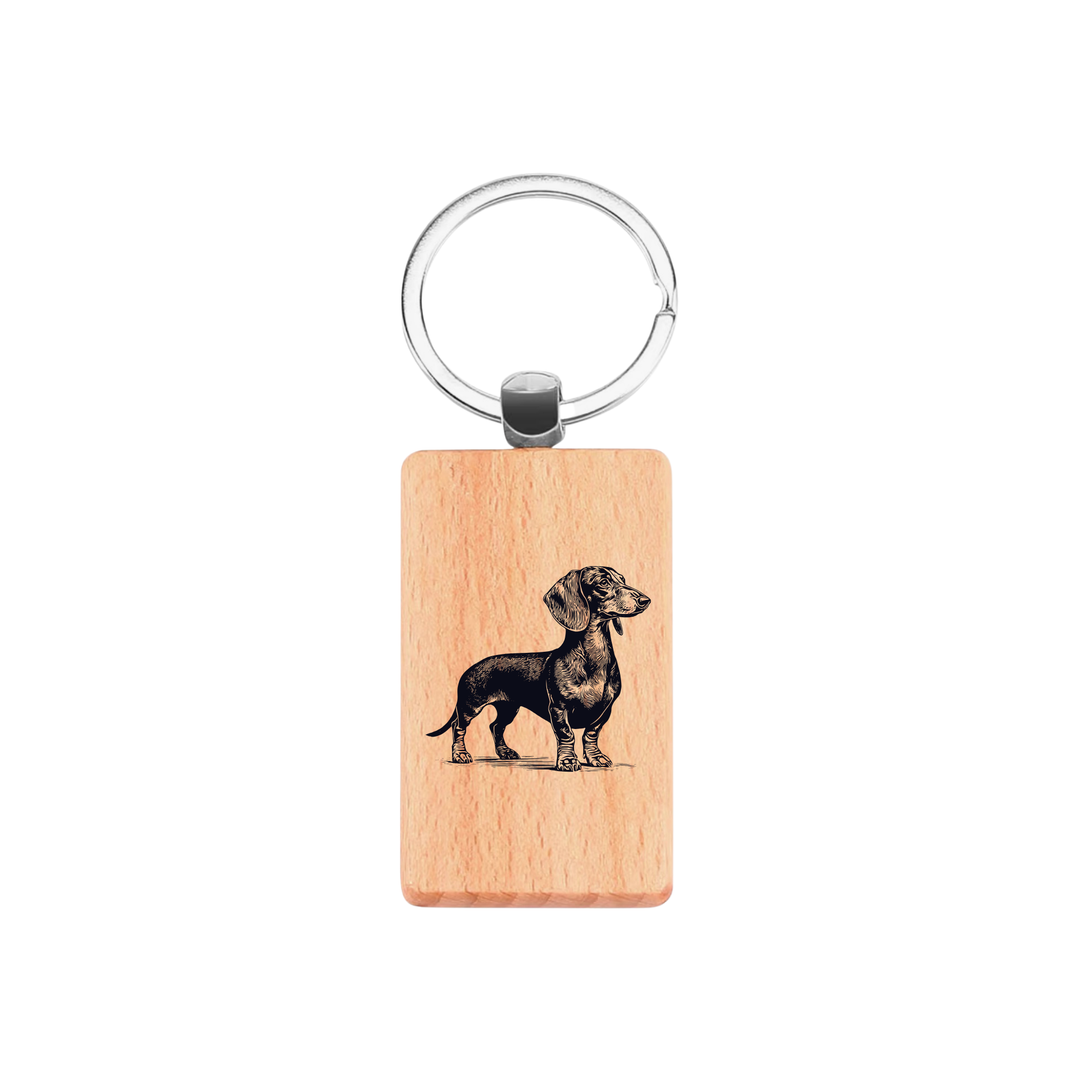 Dachshund Standing Engraved Rectangle Wooden Keyring
