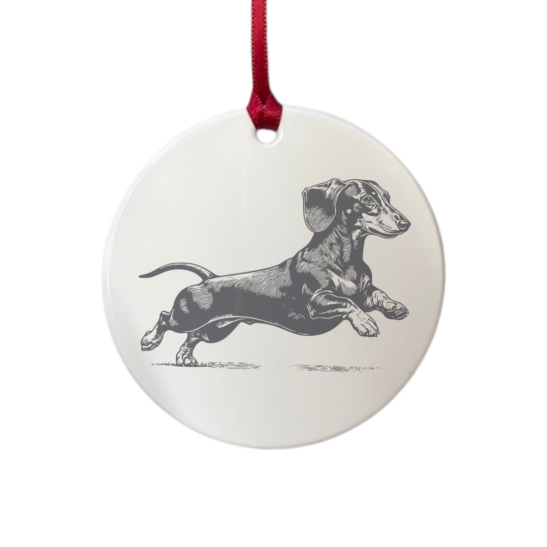 Personalised Dachshund Running Engraved White Acrylic Decoration