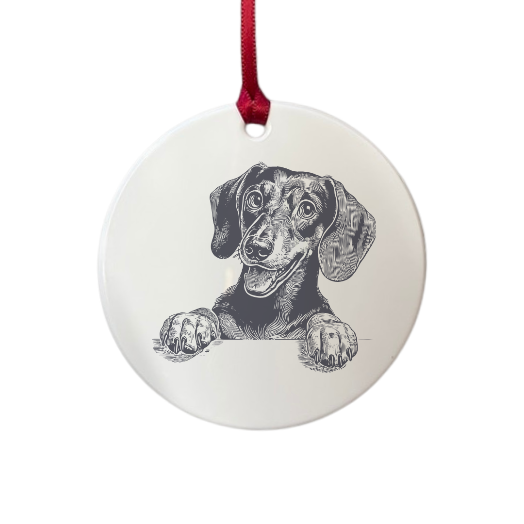 Personalised Dachshund Paws Engraved White Acrylic Decoration