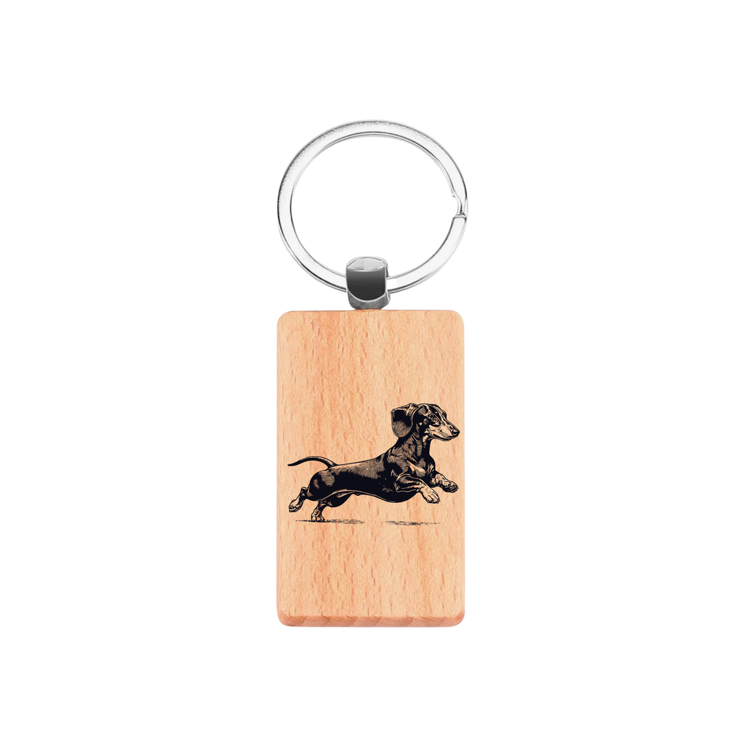 Dachshund Running Engraved Rectangle Wooden Keyring