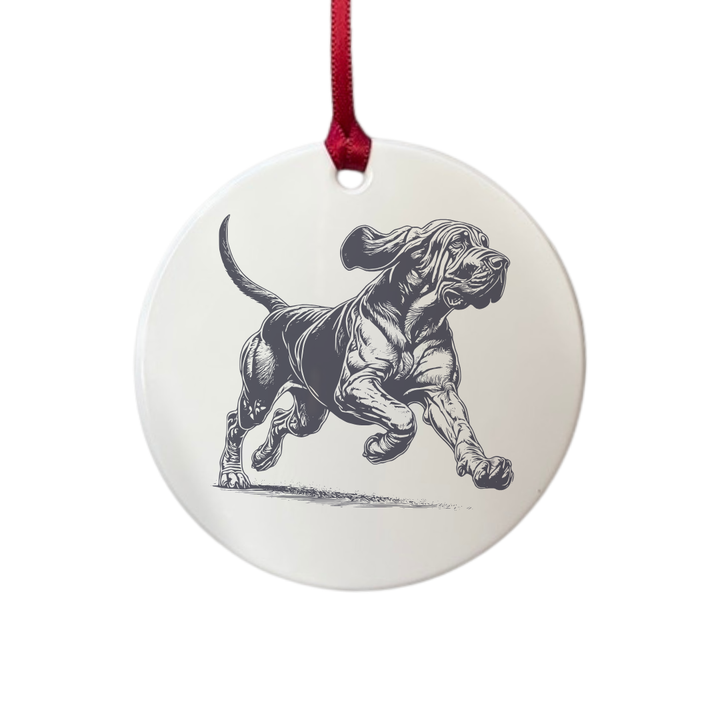 Personalised Bloodhound Running Engraved White Acrylic Decoration