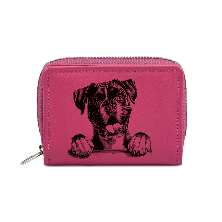 Boxer Paws Engraved Small Leather Purse (Green/Pink/Blue/Red)