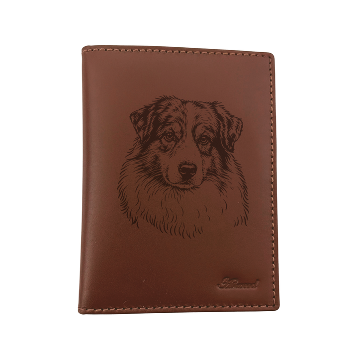 Australian Shepherd Face Engraved Leather Passport Cover