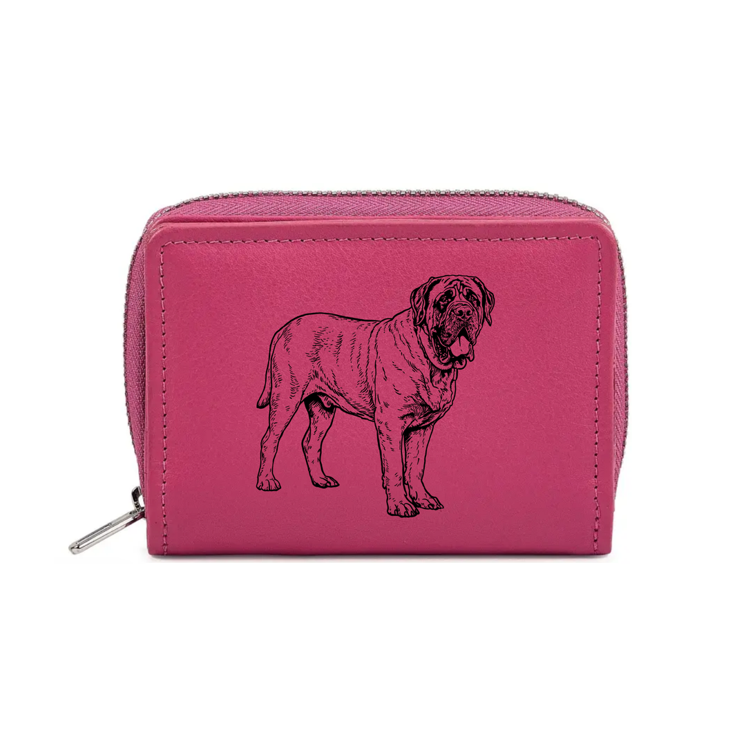 English Mastiff Standing Engraved Small Leather Purse (Green/Pink/Blue/Red)