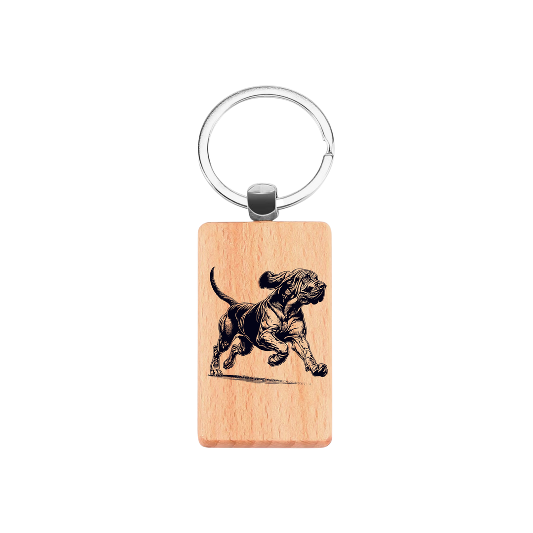 Bloodhound Running Engraved Rectangle Wooden Keyring