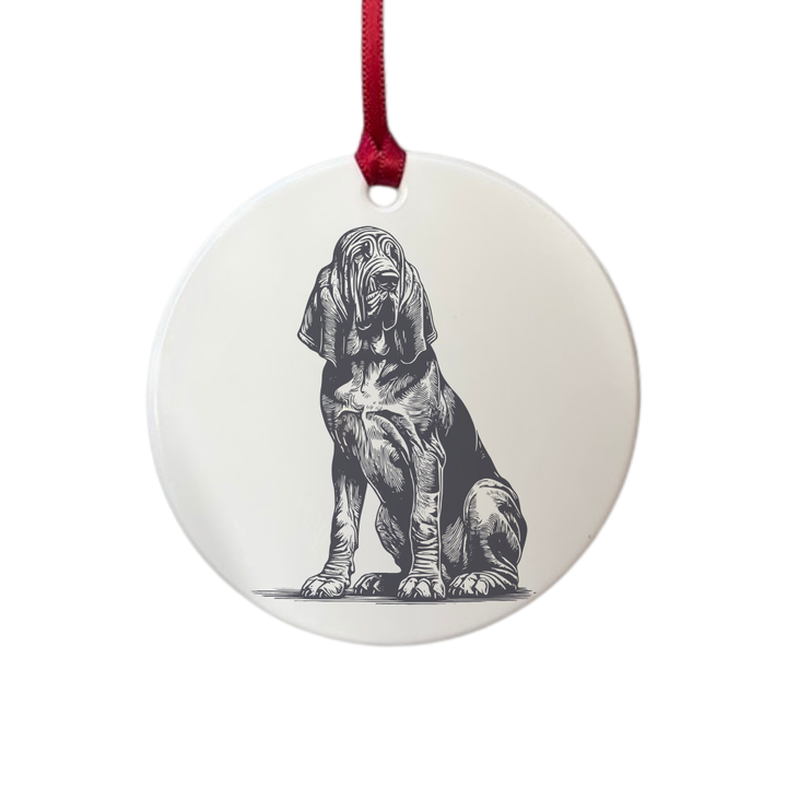Personalised Bloodhound Sitting Engraved White Acrylic Decoration