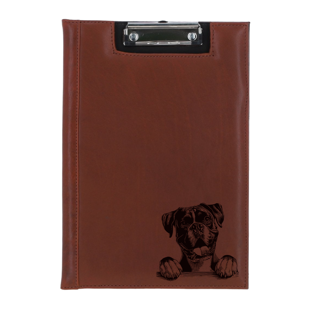 Boxer Paws Engraved Leather Clipboard